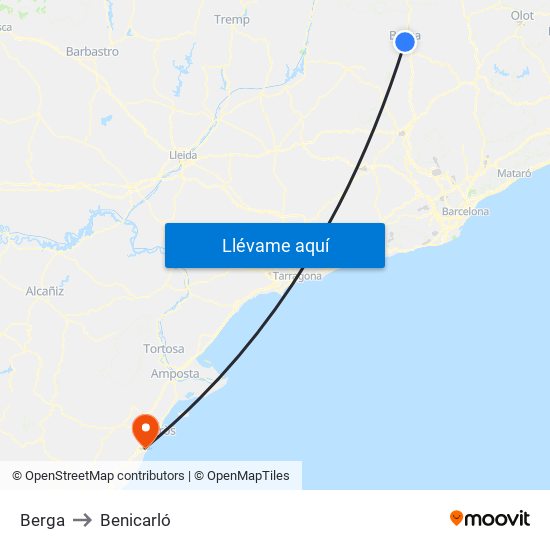 Berga to Benicarló map