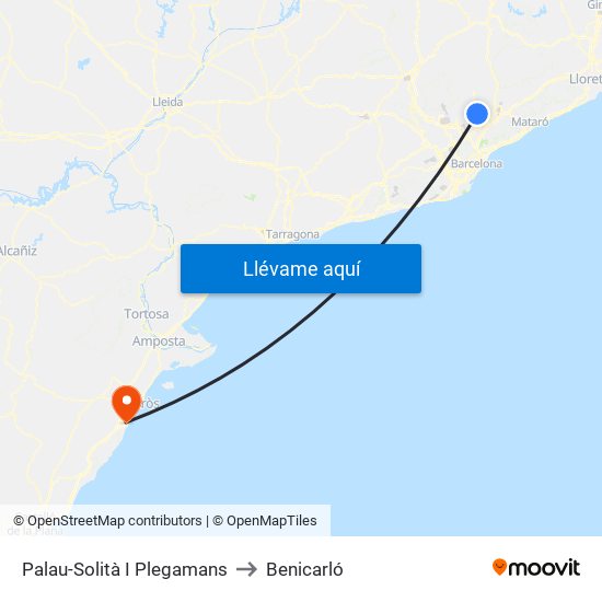 Palau-Solità I Plegamans to Benicarló map