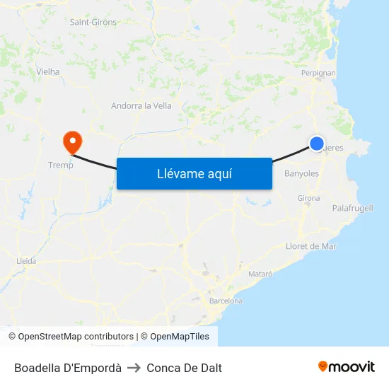 Boadella D'Empordà to Conca De Dalt map