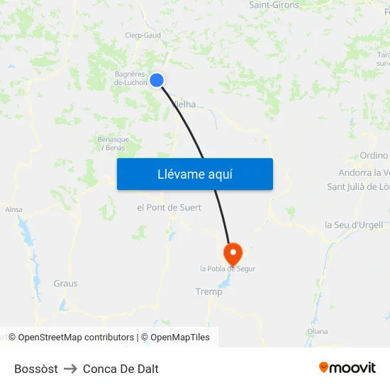 Bossòst to Conca De Dalt map