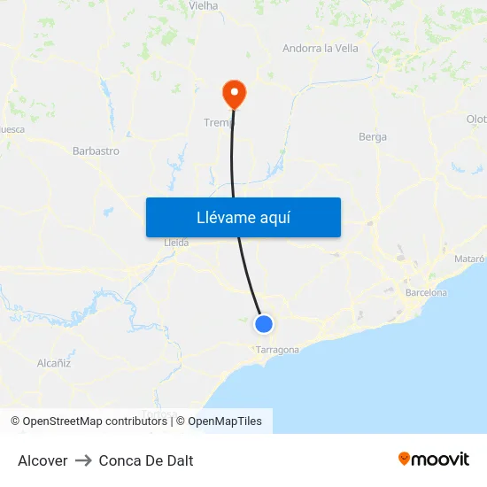 Alcover to Conca De Dalt map