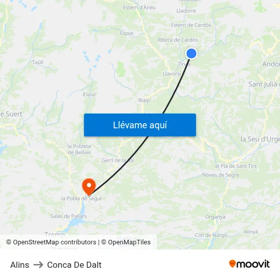 Alins to Conca De Dalt map