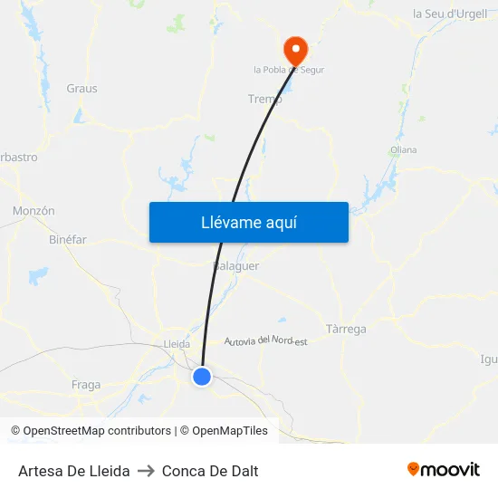 Artesa De Lleida to Conca De Dalt map