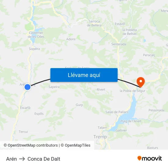 Arén to Conca De Dalt map