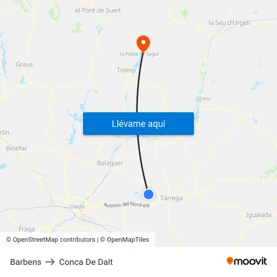 Barbens to Conca De Dalt map