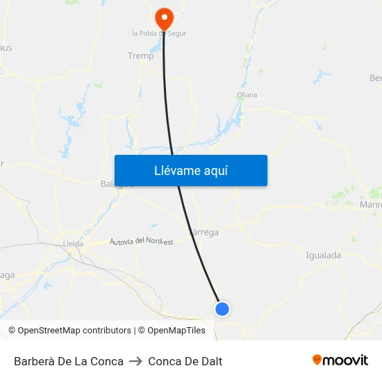 Barberà De La Conca to Conca De Dalt map