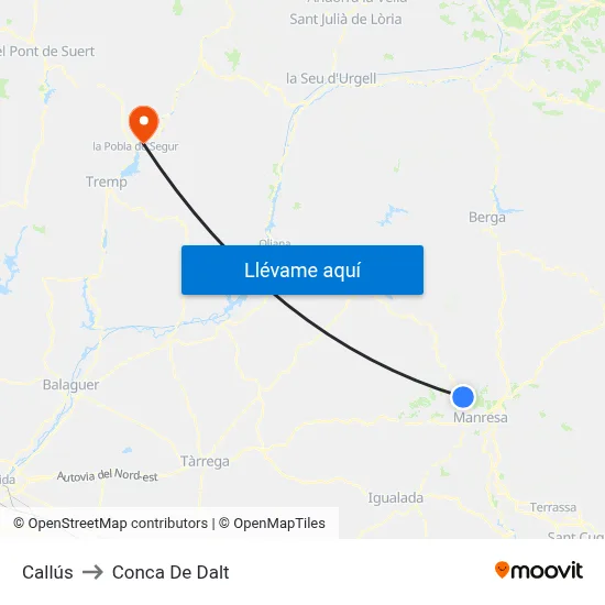 Callús to Conca De Dalt map