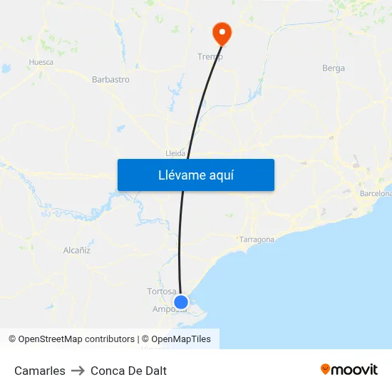 Camarles to Conca De Dalt map