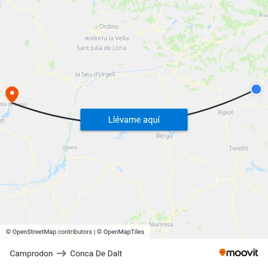 Camprodon to Conca De Dalt map