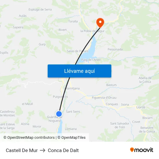 Castell De Mur to Conca De Dalt map