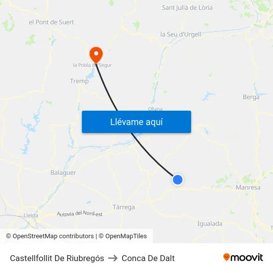 Castellfollit De Riubregós to Conca De Dalt map