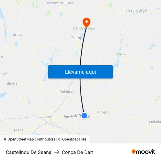 Castellnou De Seana to Conca De Dalt map