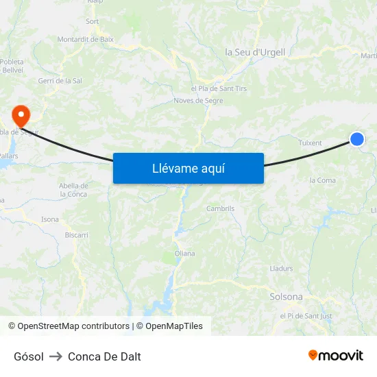 Gósol to Conca De Dalt map