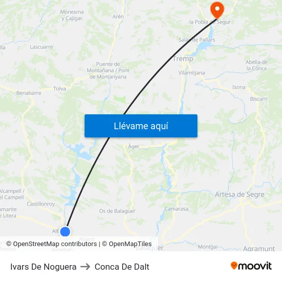 Ivars De Noguera to Conca De Dalt map