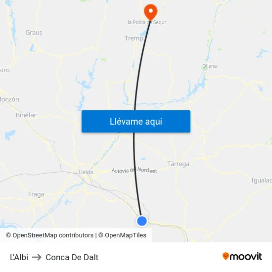 L'Albi to Conca De Dalt map