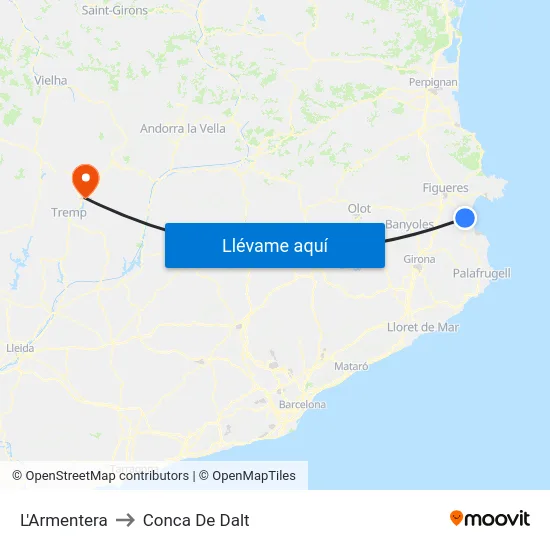 L'Armentera to Conca De Dalt map