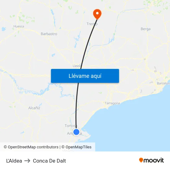 L'Aldea to Conca De Dalt map