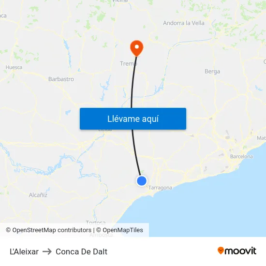 L'Aleixar to Conca De Dalt map