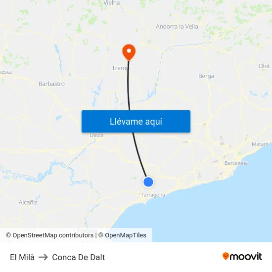 El Milà to Conca De Dalt map