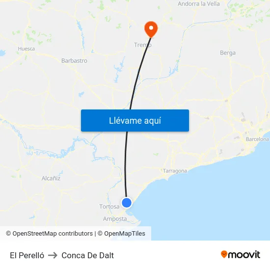 El Perelló to Conca De Dalt map