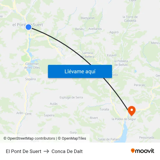 El Pont De Suert to Conca De Dalt map