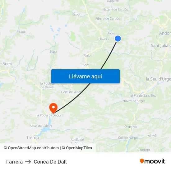 Farrera to Conca De Dalt map