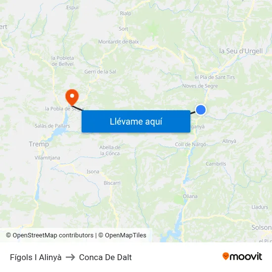 Fígols I Alinyà to Conca De Dalt map