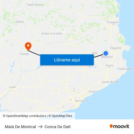 Maià De Montcal to Conca De Dalt map