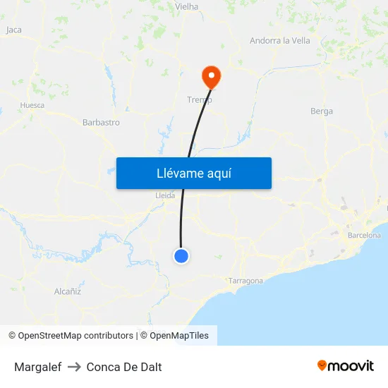 Margalef to Conca De Dalt map