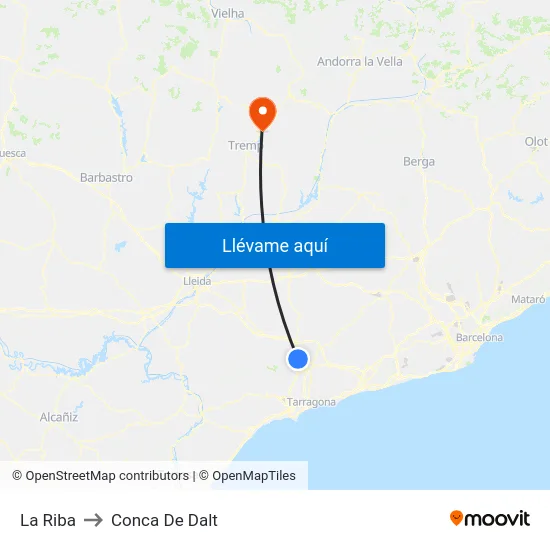 La Riba to Conca De Dalt map