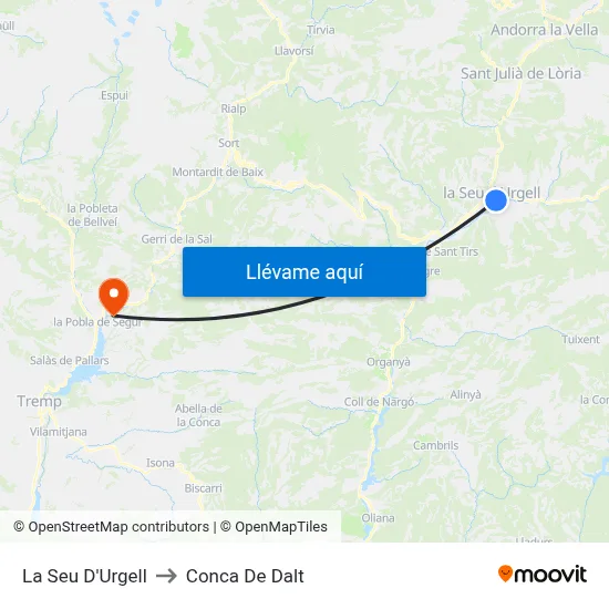 La Seu D'Urgell to Conca De Dalt map