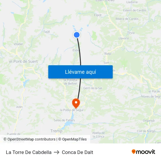 La Torre De Cabdella to Conca De Dalt map