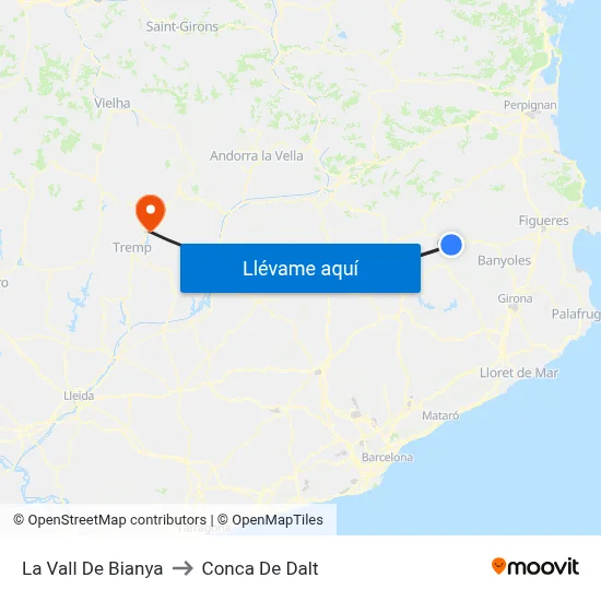 La Vall De Bianya to Conca De Dalt map