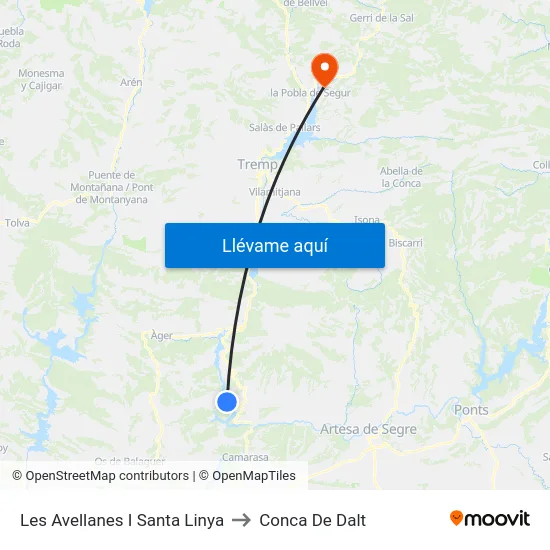 Les Avellanes I Santa Linya to Conca De Dalt map