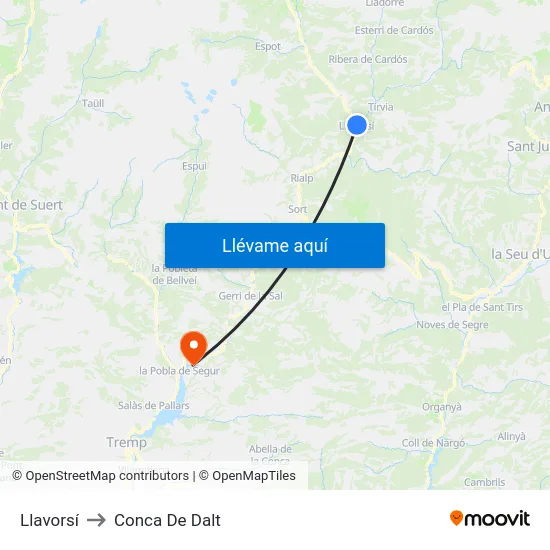 Llavorsí to Conca De Dalt map