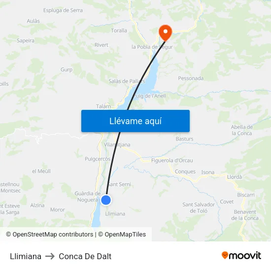 Llimiana to Conca De Dalt map
