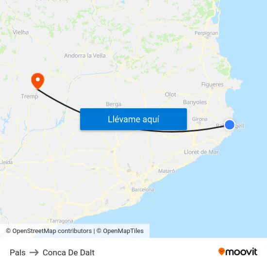 Pals to Conca De Dalt map