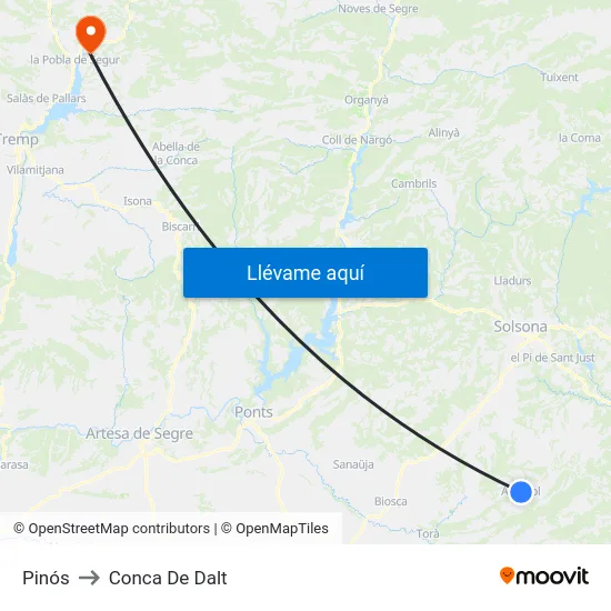 Pinós to Conca De Dalt map