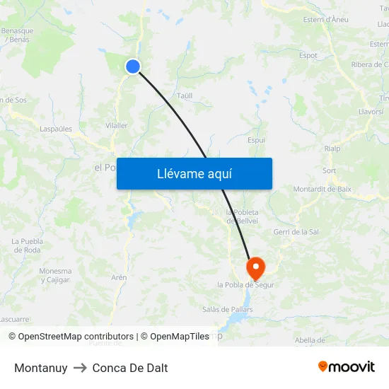 Montanuy to Conca De Dalt map