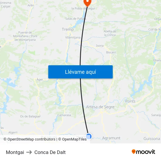 Montgai to Conca De Dalt map