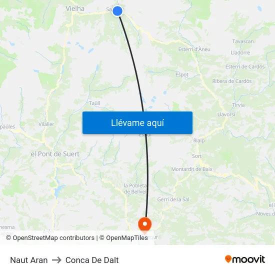 Naut Aran to Conca De Dalt map