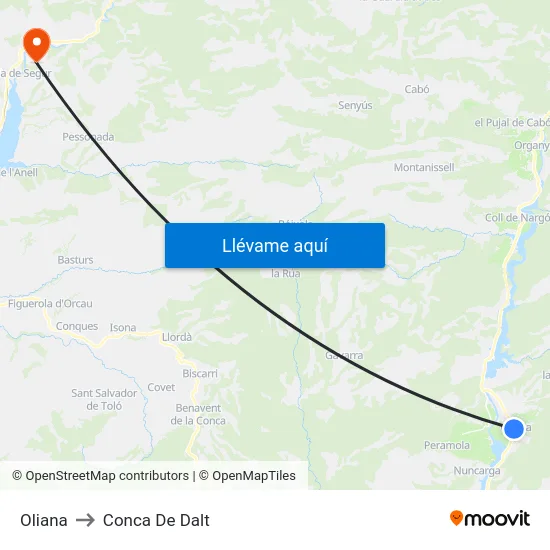 Oliana to Conca De Dalt map
