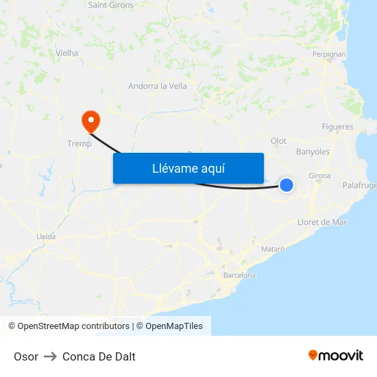 Osor to Conca De Dalt map