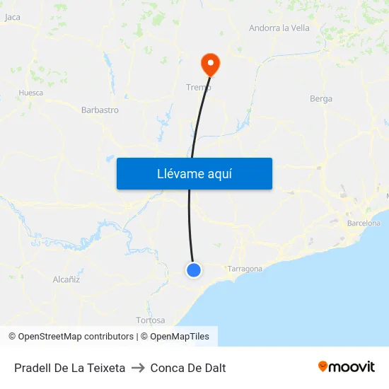 Pradell De La Teixeta to Conca De Dalt map