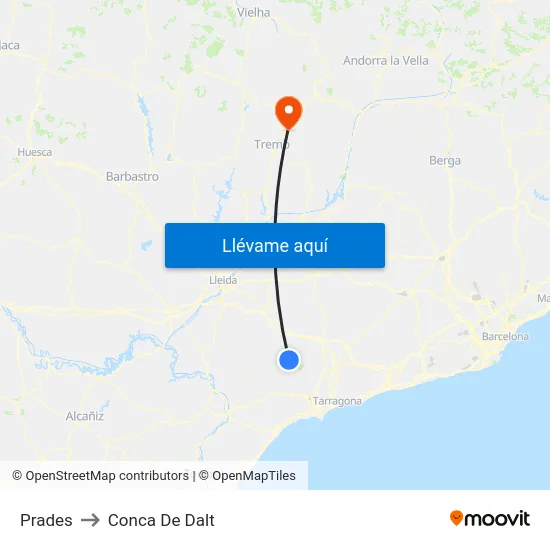 Prades to Conca De Dalt map