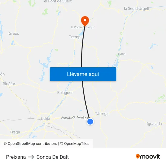 Preixana to Conca De Dalt map