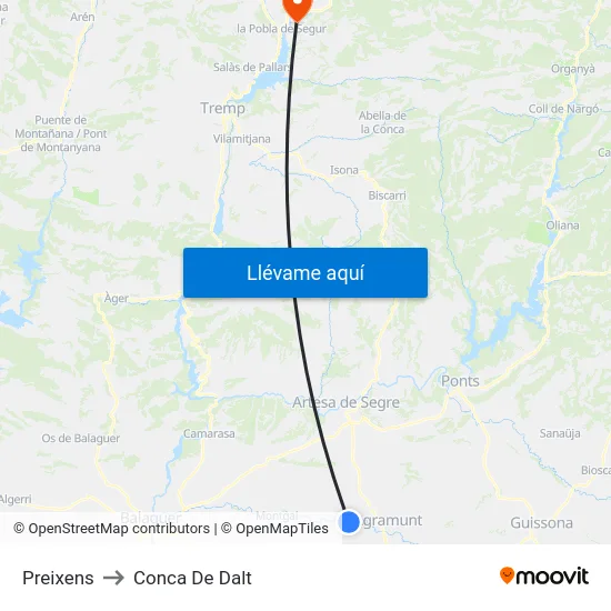 Preixens to Conca De Dalt map