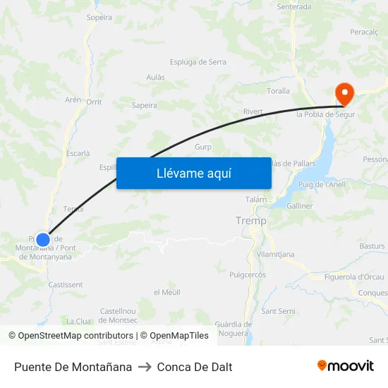 Puente De Montañana to Conca De Dalt map