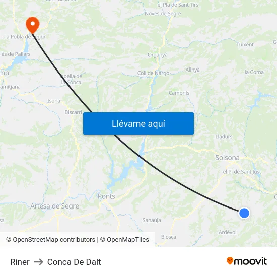 Riner to Conca De Dalt map