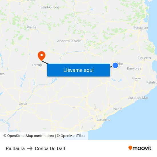 Riudaura to Conca De Dalt map